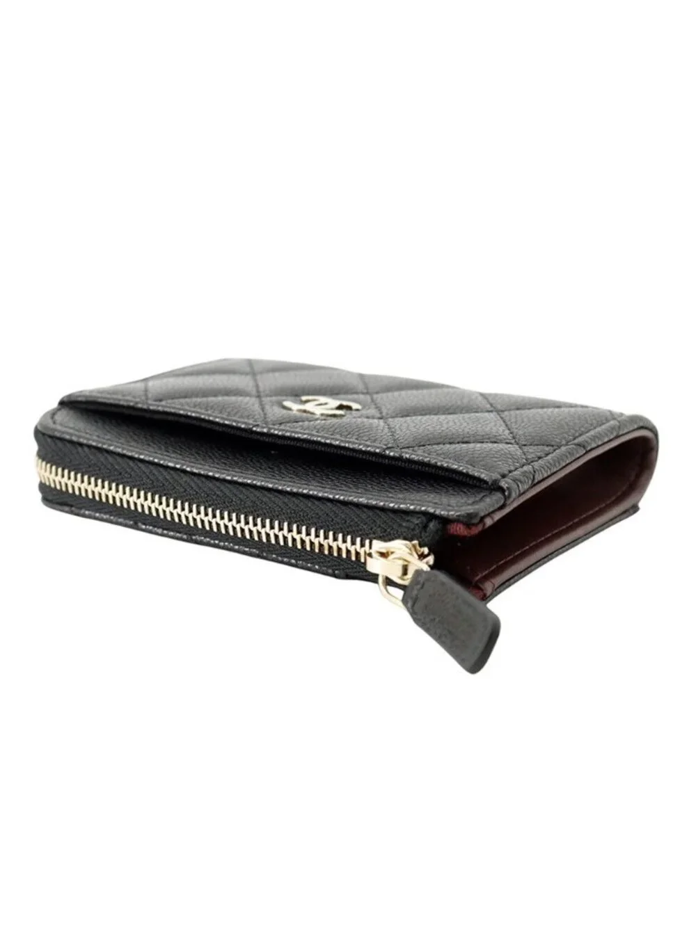 Chanel Coin Purse Quilted CC Logo Caviar Leather Wallet Black